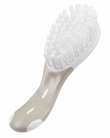 NUK 10256370 Babybürste zur sanften Haarpflege, weiche Nylonborsten, bei 60 Grad waschbar für optimale Hygiene, 1 Stück, hellgrau -