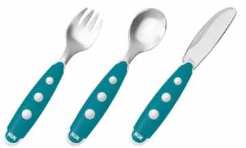 NUK Easy Learning Maxi-Besteck, 3-teilig, Edelstahl, kindermundgerecht, abgerundete Ränder und Zinken -