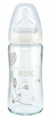 NUK First Choice Plus Babyflasche aus Glas, 240ml, Silikon-Trinksauger, Größe 0-6 Monate, M, weiss -