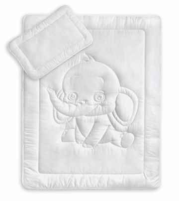 Oeko-Tex Kinder Bettdecken Set mit süßer Elefantensteppung 40×60 + 100×135 cm kochfest 95° C. -