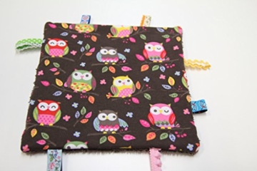 Pinidi Baby Knistertuch Eulen auf Ast dunkelbraun / Frottee dunklebraun -