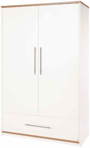 Pinolino Kleiderschrank Tuula, moderner, 2-türiger Kleiderschrank mit Schubkasten, weiß/Nussbaum mit Echtholzstruktur, Maße 115 x 58 x 185 cm (Art.-Nr. 14 00 12) -