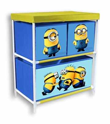p:os 25704 Spielzeugregal mit 3 Boxen Minions, circa 53 x 30 x 60 cm -