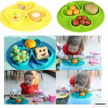 RayMoon Klee Design Wasserdicht aus Silikon Platzdeckchen & Teller mit Unterteilung für Baby, Kleinkinder Grün -