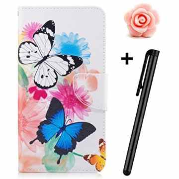 Samsung Galaxy J1 Hülle,Samsung Galaxy J1 Tasche,TOYYM Ultra Dünn PU Leder Flip Cover Brieftasche Wallet Case Klapptasche Etui,Kreative Muster Design Folio Bookstyle Lederhülle Schutzhülle mit Kartenhalter Standfunktion Magnetverschluss für Samsung Galaxy J1,Rosa Schmetterling -