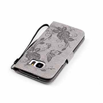 Samsung Galaxy S7 Edge Hülle [Bildschirmschutz aus gehärtetem Glas], Grandoin Retro Leder Foliant Stoßabfangende Hülle, exzellente Qualität buntes elegantes Muster Design Premium PU Verschluss genaue Passform Riemen-Leder Geldbörse schützende Schnapp-Hüllen-Abdeckung für Samsung Galaxy S7 Edge mit [Kreditkarten Einschub] Ständer Funktion -