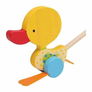 Schiebespielzeug Watschel-Ente „Tine“ aus Holz, platscht beim Schiebe mit den Füßen, zaubert Kleinkindern ein begeistertes Lachen auf das Gesicht -