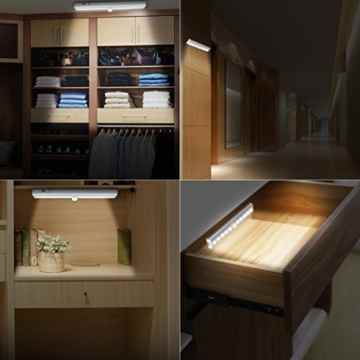 Schrankbeleuchtung von Morpilot LED Lichtleiste Kabellos 10 LEDs mit Bewegungsmelder Batterie Wandschrank, Kabinett Nachtlicht, Treppen Licht, Schublade, Schrank Licht, Stammlampe, Step Light, Bar mit Magnetstreifen -