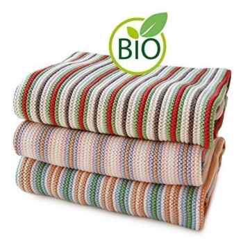 Sonnenstrick Erstlingsdecke / Babydecke / Kuscheldecke / Strickdecke aus 100 % Bio Baumwolle kba made in Germany 80 x 80 cm gestreift -