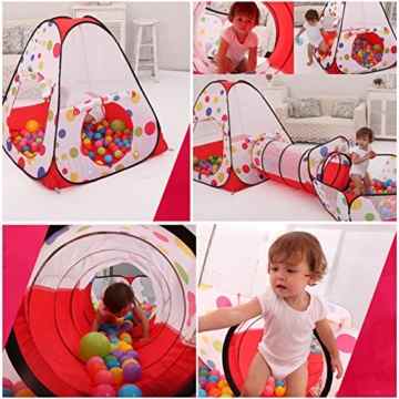 Spielhaus Zelt Tunnel, Kinder Pop Up Spiel Zelt mit Tunnel und Kugel Grube, Innen- und Außen Einfach Folding 3-in-1 Kinderspielplatz Aufbewahrungstasche mit Reißverschluss (3-in-1 Babyzelt) -