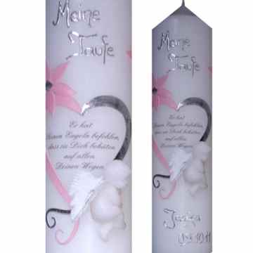 Taufkerze Kommunionkerze 250×60 Mädchen Junge Engel mit Herz Ihr Taufspruch Mit NAMEN DATUM rosa silber Alle Farben möglich ITP158 -