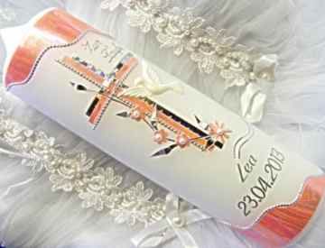 Taufkerze Kommunionkerze Junge Mädchen 250/70 mm T-44 inkl. Beschriftung -