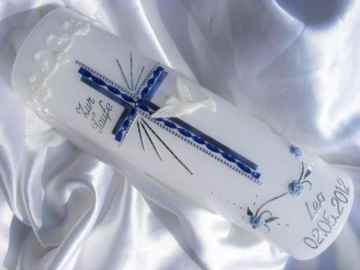 Taufkerze Kommunionkerze Junge Mädchen 250/70 mm T-52 inkl. Beschriftung -