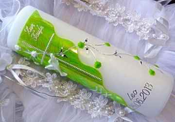 Taufkerze Kommunionkerze Junge Mädchen 250/70 mm VT-04 inkl. Zubehör für selbstbeschriften -