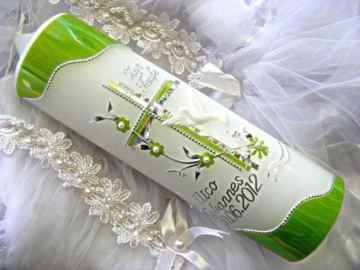 Taufkerze Kommunionkerze Junge Mädchen 250/70 mm VT-10 inkl. Zubehör für selbstbeschriften -