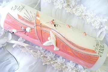 Taufkerze Kommunionkerze Junge Mädchen 250/70 mm VT-42 inkl. Zubehör für selbstbeschriften -