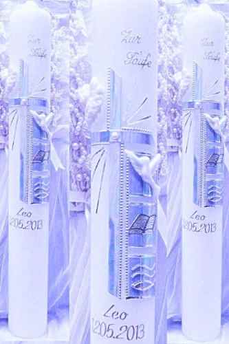 Taufkerze Kommunionkerze Junge Mädchen 400/40 mm VT-15 inkl. Zubehör für selbstbeschriften -