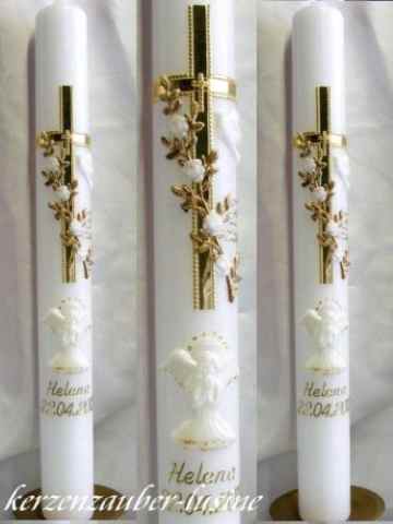 Taufkerze Kommunionkerze Junge Mädchen T-77 500/40 mm inkl. Beschriftung -