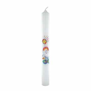 Taufkerze mit Kreuz, Sonne, Regenbogen, Fischen, 400×40 mm -