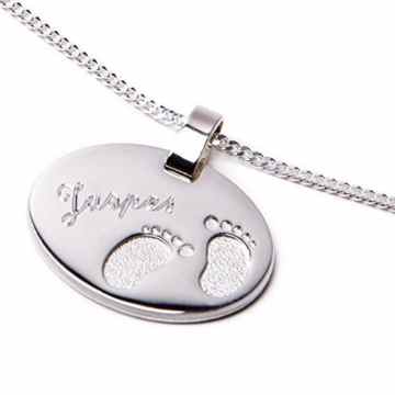 Taufset Anhänger mit kleinen ausgestanzten Füßchen Panzerkette inkl. Wunschgravur 925/- Sterling Silber Taufgeschenk -