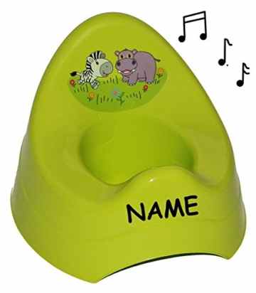 Töpfchen / Nachttopf – mit Musik / Sound – groß – mit großer Lehne + Spritzschutz – Zebra grün – Babytöpfchen / Kindertopf / Lerntöpfchen – Toilettentrainer Klositz WC Sitz Toilettensitz Babytopf Rückenlehne – für Kinder Mädchen Jungen -