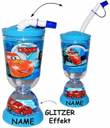 Trinkbecher / Trinkflasche – GLITZERBECHER – “ Disney Cars – Auto Lightning McQueen “ – mit Strohhalm & Deckel – 300 ml – mit Wasser & Glitter – Becher / Sommerglas – Trinklernbecher – Plastikbecher – z.B. Limonade Erfrischung Sommer – Smoothie Becher Trinkglas Trinkflasche – Trinkgläser Einmachglas / Einweckglas – Kinder – Mädchen & Jungen – Glasbecher – Autos Mc Queen -