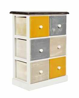ts-ideen Landhaus Kommode Schrank Regal zur Aufbewahrung Shabby Used Optik Grau gelb 6 Schubladen Wohnzimmer Flur Arbeitszimmer Büro Badezimmer oder Schlafzimmer