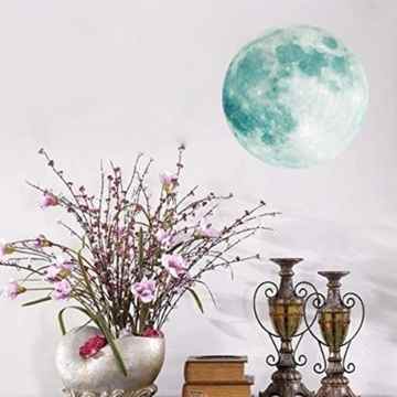 UNIQUEBELLA Wandsticker Leuchtaufkleber Leuchtsticker 40CM Mond fluoreszierend Wandaufkleber Hausdekoration für Schlafzimmer Wohnzimmer Kinderzimmer Blau -