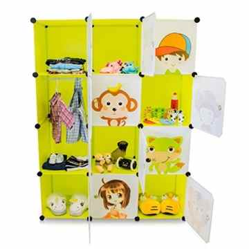 VENKON – Kinderzimmer Steckschrank DYI Steckregal System Regalschrank: 12-Module-Set, grün -