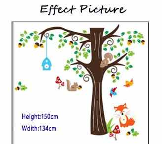 WallStickersDecal® WallStickersDecal Waldtiere Fuchs und Eichhörnchen und Vögel Baum Wandtattoos -