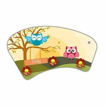 Wand-Garderobe mit Namen Emily und schönem Eulen-Motiv für Mädchen – Garderobe für Kinder – Wandgarderobe -