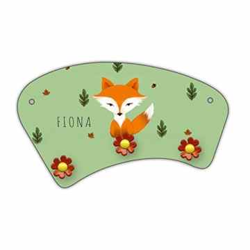 Wand-Garderobe mit Namen Fiona und schönem Motiv mit Fuchs im Aquarell-Stil zur Einschulung für Mädchen – Garderobe für Kinder – Wandgarderobe -