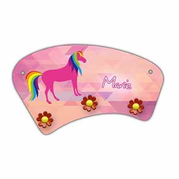Wand-Garderobe mit Namen Marie und süßem Einhorn-Motiv für Mädchen – Garderobe für Kinder – Wandgarderobe -