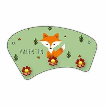 Wand-Garderobe mit Namen Valentin und schönem Motiv mit Fuchs im Aquarell-Stil zur Einschulung für Jungs – Garderobe für Kinder – Wandgarderobe -
