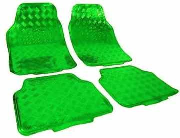 WOLTU 7258+7159 Universal Auto Sitzbezüge Sitzbezug Set , inkL. Fußmatten Matten , ALU Look Chorm optik Riffelblech , Schonbezüge mit Butterfly , Schwarz&Grün -