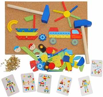 XL – Hammerspiel 229 Teile – Auto – Klopfspiel Nagelspiel Nagel – bunt – 2 Stück Hammer – aus Holz / Hämmerchen – Hämmerchenspiel – Steckspiel – Nägel / Motorikspiel Lernspiel -
