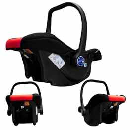 XOMAX XM-B04 RED Babyschale / Autokindersitz / Babyschaukel / Babywippe + Gruppe 0+ (0 – 13 kg / 0 – ca. 18 Monate) + ECE R44/04 geprüft + Farbe: rot / schwarz + Abnehmbares Sonnendach + Bezüge abnehmbar & waschbar + Gepolsterte Innenseite + 3-Punkte-Sicherheitsgurt + Tragegriff verstellbar -